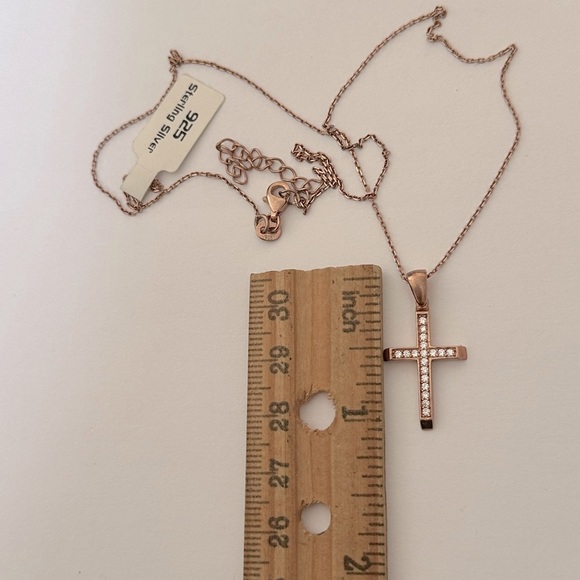925 Silver cross necklace cz stones 14K rose gold plated - Picture 6 of 6